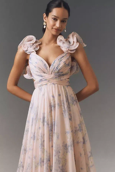 Mac Duggal 68753 Pleated Long Formal Floral A Line Prom Dress In Multi