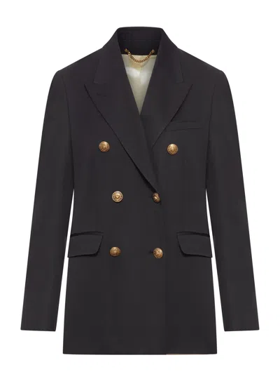 Golden Goose Dark Blue Double-breasted Blazer With Gold Buttons In Black