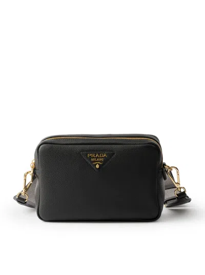 Prada Nylon Camera Bag With Leather Detailing In Black