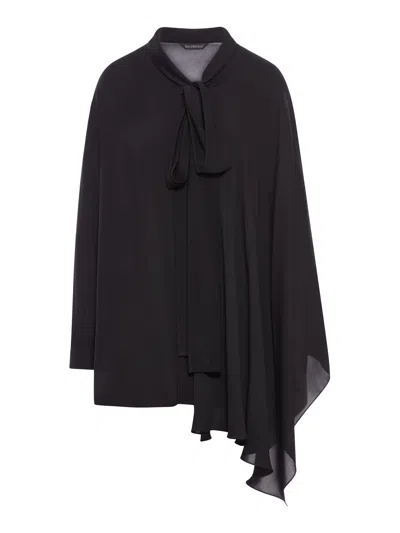 Balenciaga Black Georgette Scarf Blouse In Black