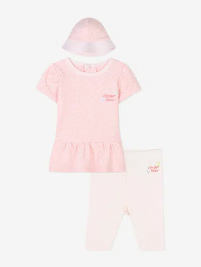 Kenzo Baby Girls Dress And Hat Set In Pink