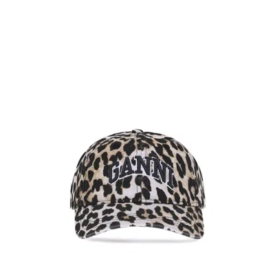 Ganni Leopard-print Canvas Baseball Cap Women In Multi