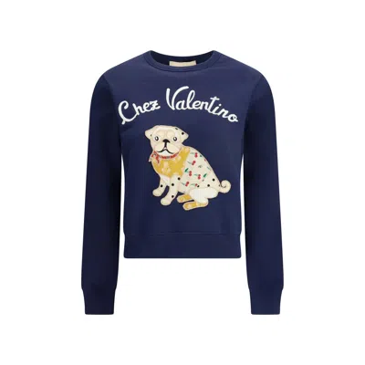 Valentino Dog Design Cotton Sweatshirt In Blue
