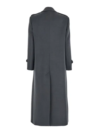 Plain Grey Double-breasted Coat With Wide Notched Revers In Gray