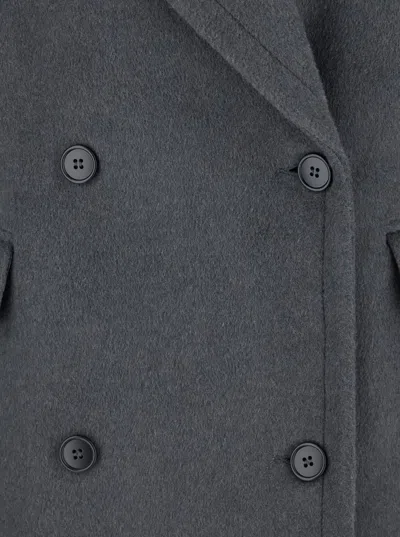 Plain Grey Double-breasted Coat With Wide Notched Revers In Gray