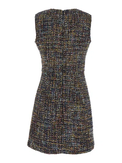 Plain Multicolor Dress With Concealed Back Closure And Patterned Motif In Gray