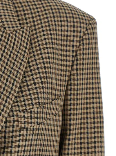 Plain Brown Single-breasted Jacket With All-over Check Motif In Brown