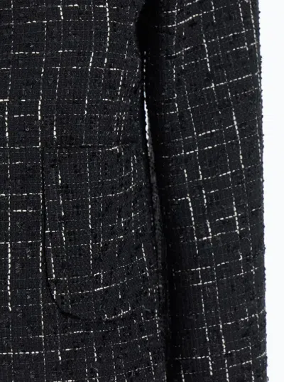 Plain Black Jacket With Round Neck And Front Button Closure In Black