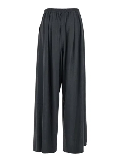 Plain Grey Pants With Semi-elastic Waist And Oversize Design In Gray