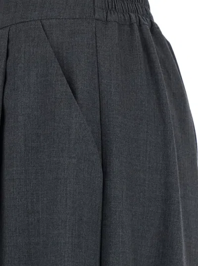 Plain Grey Pants With Semi-elastic Waist And Oversize Design In Gray