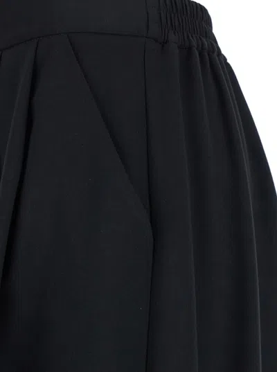 Plain Black Pants With Semi-elastic Waist And Oversize Design In Black