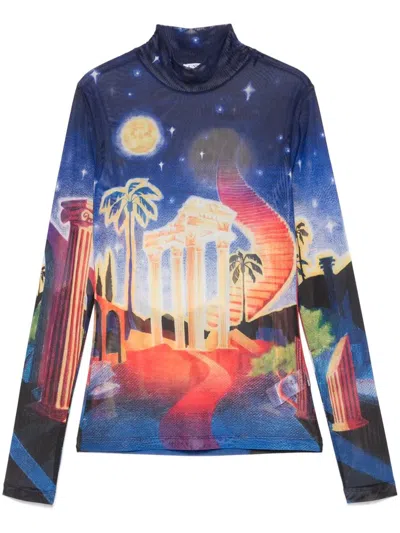 Casablanca Midnight Acropolis Graphic Print Top In Multicolour