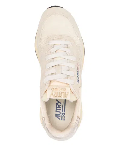 Autry Reelwind Low Sneakers In Nylon Suede And Leather Color Ecru And Platinum Shoes In Neutral