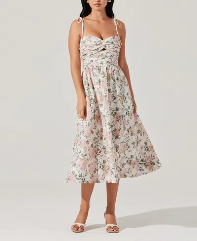 Astr Sariah Pleated Eyelet Midi Dress In Dusty Pink Floral In White
