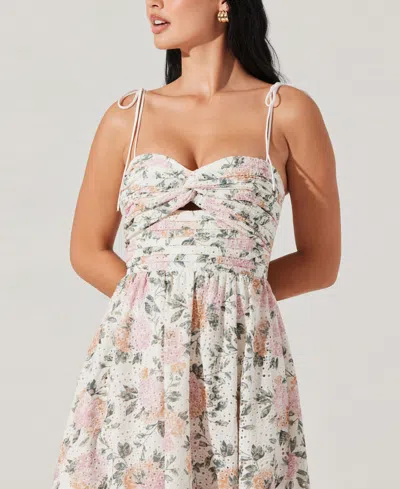Astr Sariah Pleated Eyelet Midi Dress In Dusty Pink Floral In White