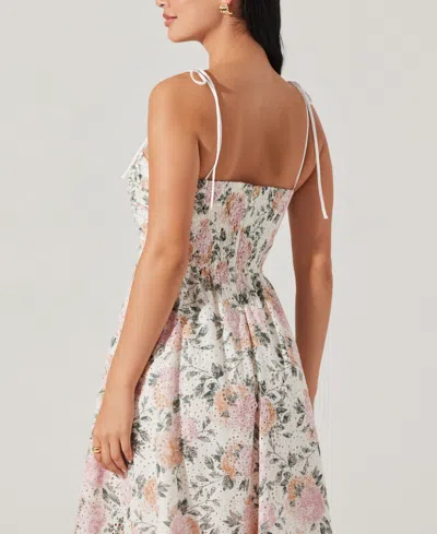 Astr Sariah Pleated Eyelet Midi Dress In Dusty Pink Floral In White
