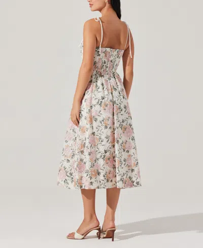 Astr Sariah Pleated Eyelet Midi Dress In Dusty Pink Floral In White