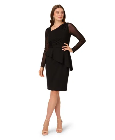 Adrianna Papell Plus Size Long Sleeve Asymmetrical Peplum Sheath Dress In Black