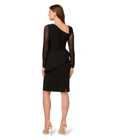 Adrianna Papell Plus Size Long Sleeve Asymmetrical Peplum Sheath Dress In Black