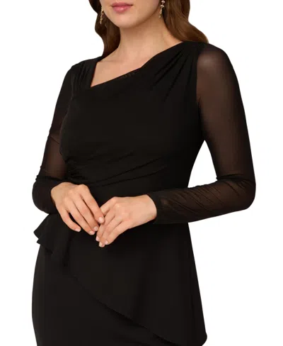 Adrianna Papell Plus Size Long Sleeve Asymmetrical Peplum Sheath Dress In Black