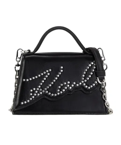 Karl Lagerfeld Small Signature Studded Cross Body Bag In Black