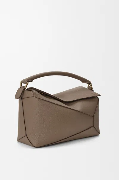 Loewe Womens Puzzle Edge Medium Leather Shoulder Bag Taup In Gray