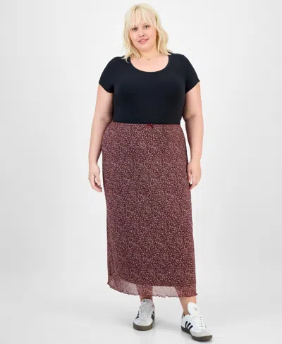 Hippie Rose Trendy Plus Size Pull-on Mesh Midi Skirt In Red