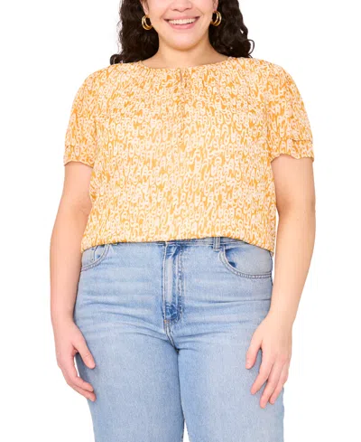 Vince Camuto Plus Size Printed Split-neck Flutter-sleeve Blouse In Yellow