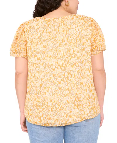 Vince Camuto Plus Size Printed Split-neck Flutter-sleeve Blouse In Yellow