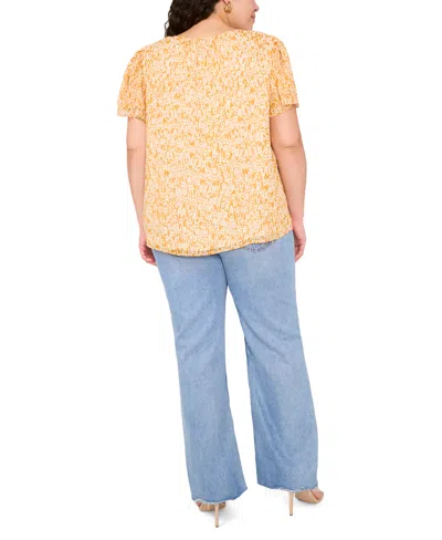 Vince Camuto Plus Size Printed Split-neck Flutter-sleeve Blouse In Yellow