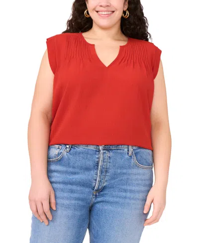Vince Camuto Plus Size Pleated-front V-neck Sleeveless Blouse In Red