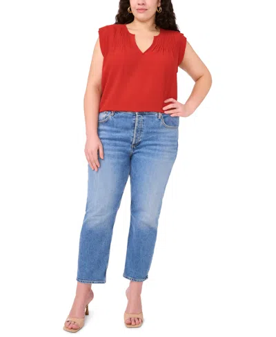 Vince Camuto Plus Size Pleated-front V-neck Sleeveless Blouse In Red