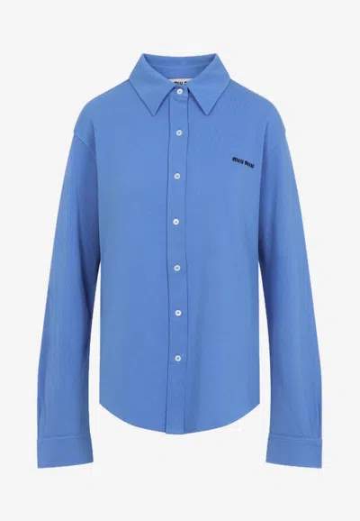 Miu Miu Button-detailed Cotton-poplin Shirt In Blue