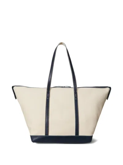 Polo Ralph Lauren Large Leather-trimmed Cotton-blend Canvas Tote