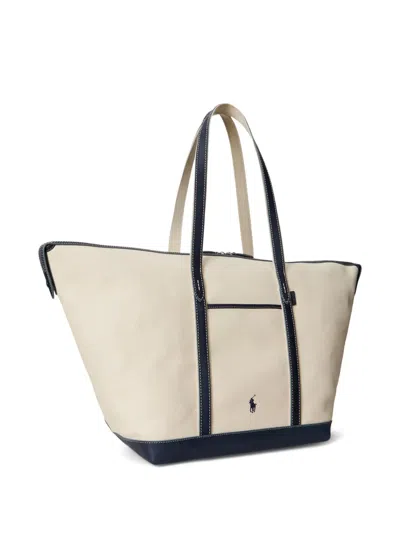Polo Ralph Lauren Large Leather-trimmed Cotton-blend Canvas Tote