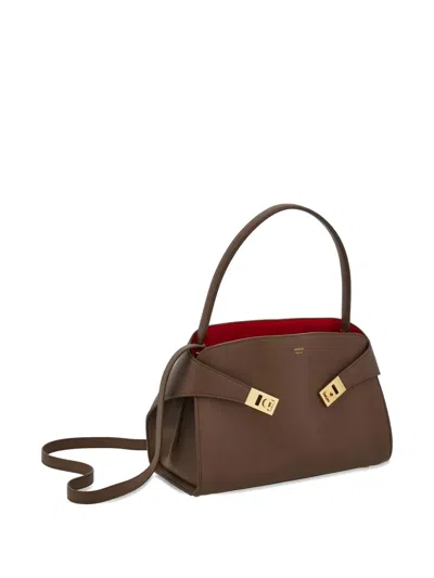 Ferragamo Hug Grey Shoulder Bag With Logo Printed On Front In Leather Woman In Brown