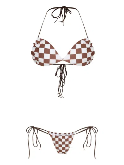 Amir Slama Check-print Triangle Bikini Set In Multi