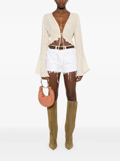 Chloé Casual Denim Shorts Featuring Frayed Hem In White