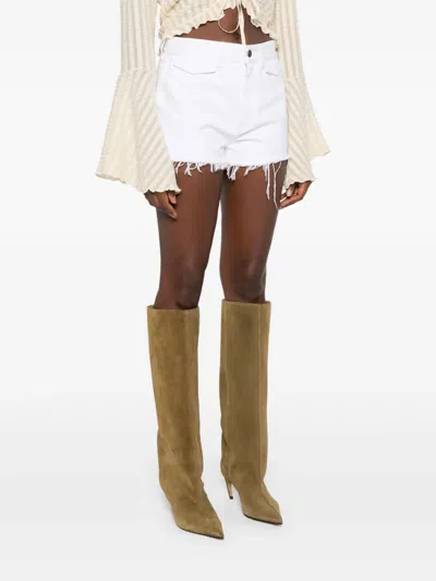 Chloé Casual Denim Shorts Featuring Frayed Hem In White