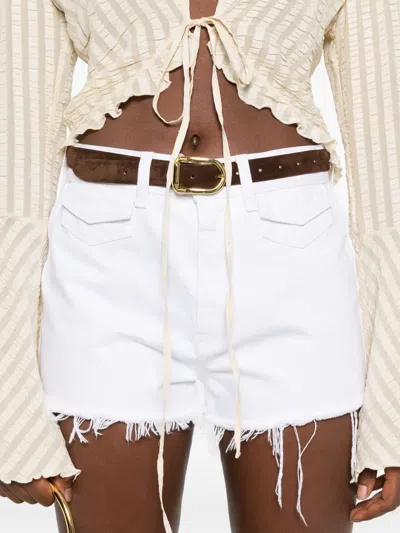 Chloé Casual Denim Shorts Featuring Frayed Hem In White