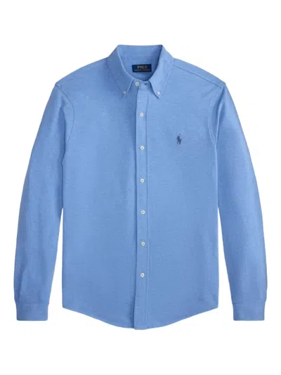 Polo Ralph Lauren Box-pleat Blue Stretch-cotton Poplin Shirt With Embroidered Logo
