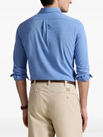 Polo Ralph Lauren Box-pleat Blue Stretch-cotton Poplin Shirt With Embroidered Logo