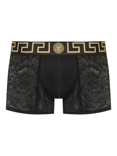 Versace Lace Boxer With Greca Pattern In Black