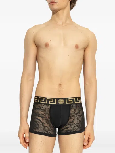 Versace Lace Boxer With Greca Pattern In Black