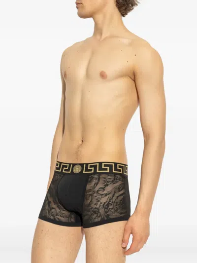 Versace Lace Boxer With Greca Pattern In Black