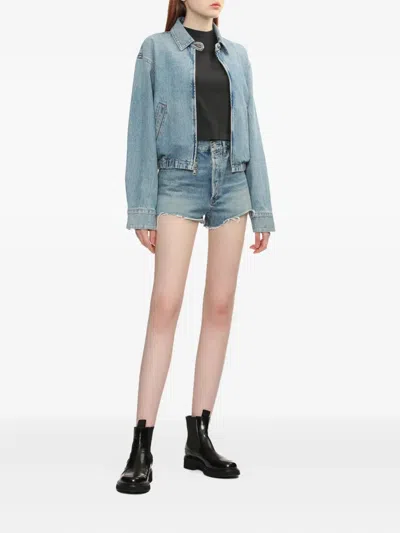 Agolde Nile Zip-front Elastic-waist Denim Jacket In Blue