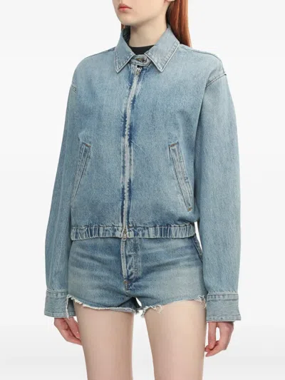 Agolde Nile Zip-front Elastic-waist Denim Jacket In Blue