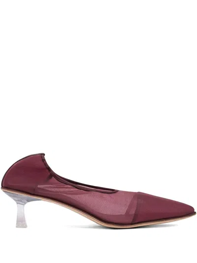 Studio Amelia Breathable Mesh And Leather Pumps In Burgundy