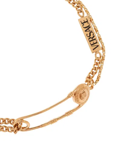 Versace Adjustable Medusa Charm Safety Pin Bracelets In Gold