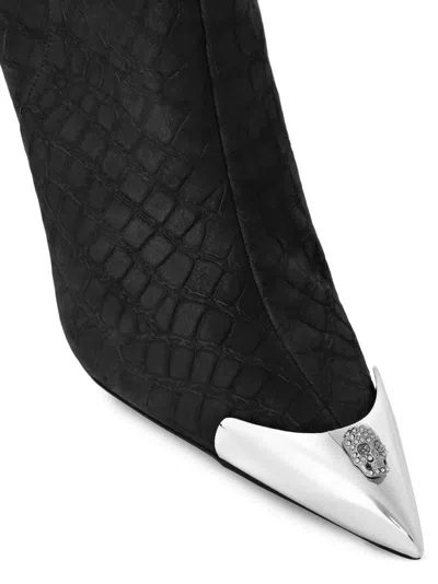 Philipp Plein Crocodile-embossed Ankle Boots In Black